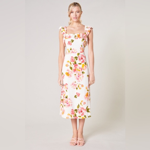 Sugarlips Magdalena Floral Ruffle Trim Milo Midi Dress - Picture 1 of 12